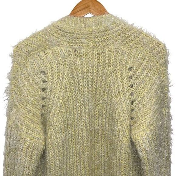 Anthropologie Womens Larkin Shimmer Metallic Fuzzy Eyelash Cardigan Yellow Large - Picture 4 of 8